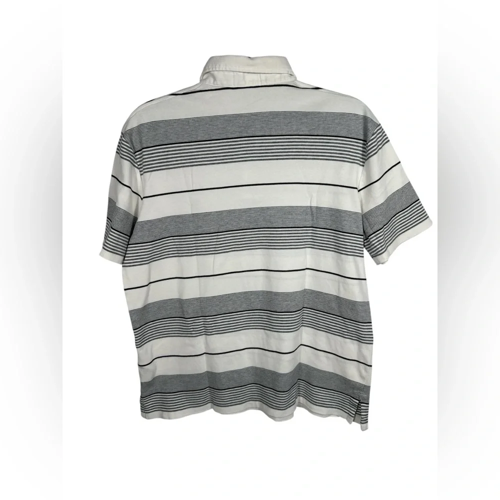 Polo Ralph Lauren Polo Shirt Men’s Large White Gray Striped Short Sleeve Classic